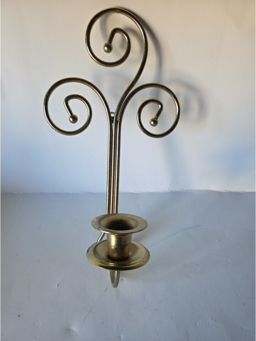 Vintage Metal Wall Hanging Candle Holder Scroll 11 In Ornate Decor Gold SG4